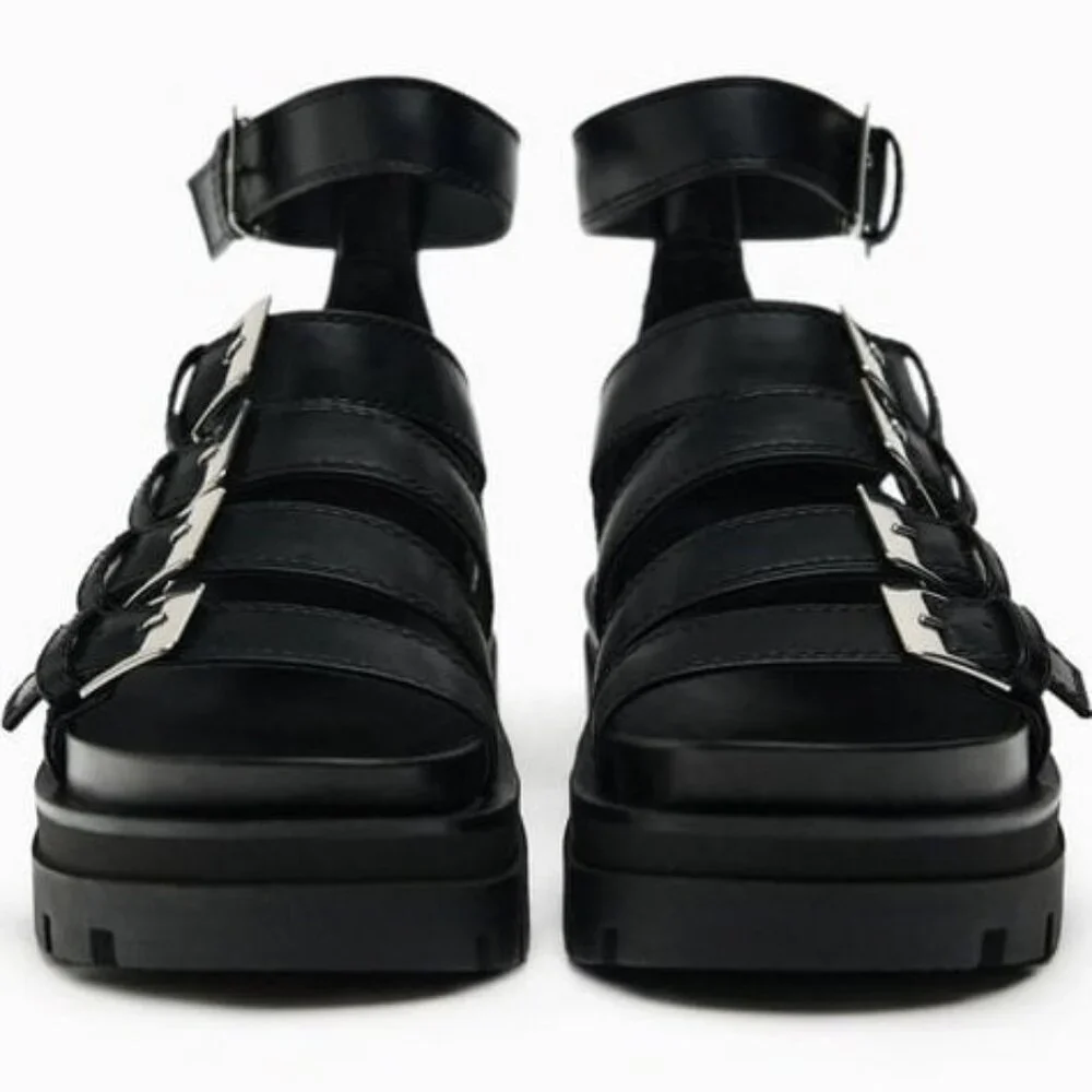 Zara Platform Cage Sandal With Buckles